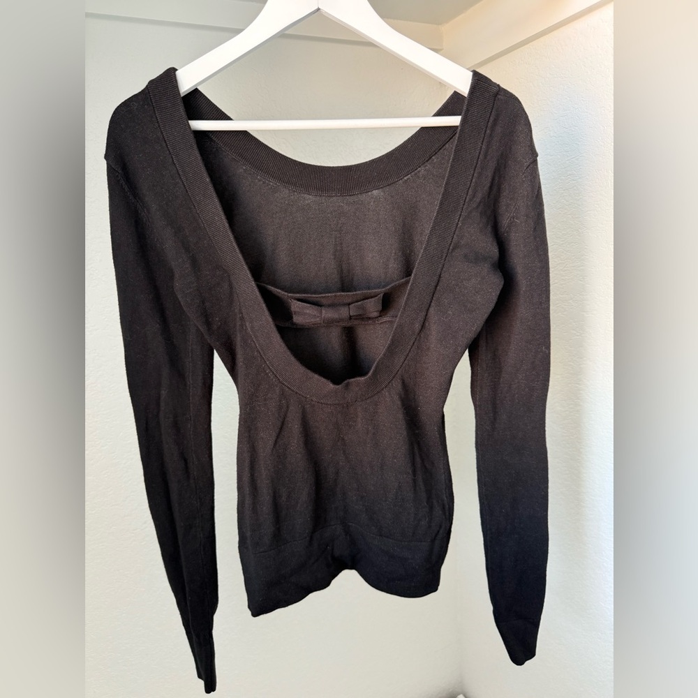 French Connection Black Longsleeve Scoop Neck Sweater, Stunning Bow In The Back